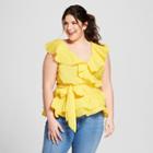 Women's Plus Size Ruffle Wrap Blouse - A New Day Yellow X