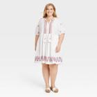 Women's Plus Size Short Sleeve Embroidered Dress - Knox Rose White