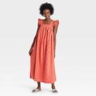 Women's Ruffle Short Sleeve A-line Dress - A New Day Orange