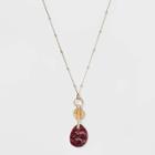 Geometric Link With Semi-precious Rhodonite Pendant Necklace - Universal Thread Burgundy, Red