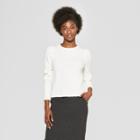 Women's Pleat Sleeve Pullover Sweater - A New Day Cream (ivory)