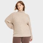 Women's Plus Size Mock Turtleneck Seam Front Pullover Sweater - Universal Thread Tan