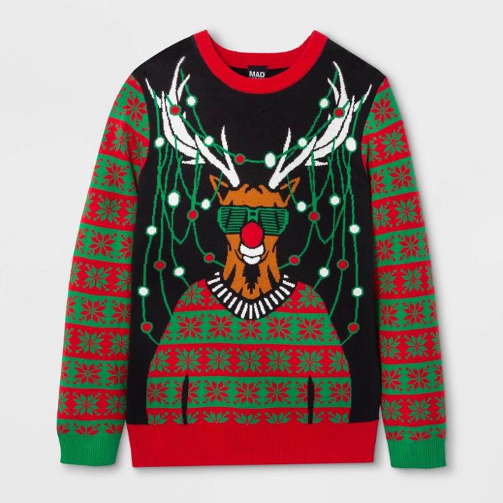 Mad Engine Men's Light Up Raindeer Graphic Sweatshirt - Red