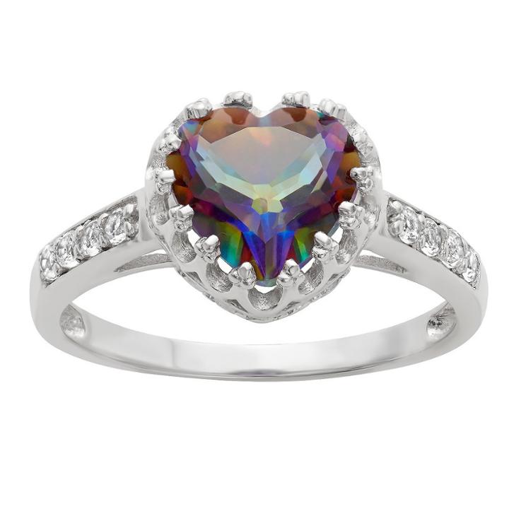 1 3/4 Tcw Tiara Heart-cut Mystic Blue Topaz Crown Ring In Sterling