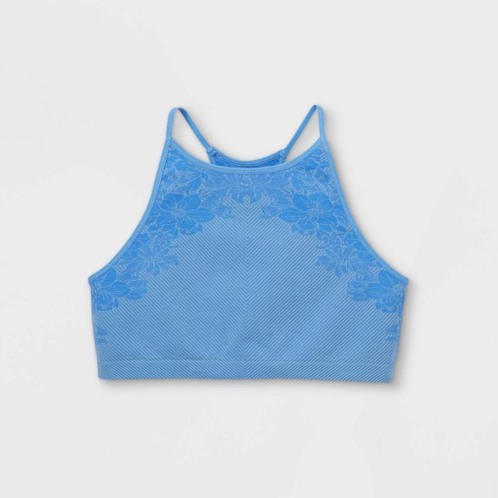 Girls' Floral Seamless Bra - All In Motion Pacific Blue