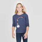 Girls' Long Sleeve Flip Sequin Rainbow T-shirt - Cat & Jack Navy Xs, Girl's, Blue