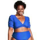Women's Plus Size Twist-front Ruched Sleeve Bikini Top - Tabitha Brown For Target Blue