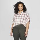 Women's Plus Size Plaid Short Sleeve Camp Shirt - Universal Thread Pink