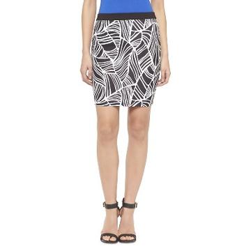 Leaf Print Pencil Skirt Black/white - Ambar