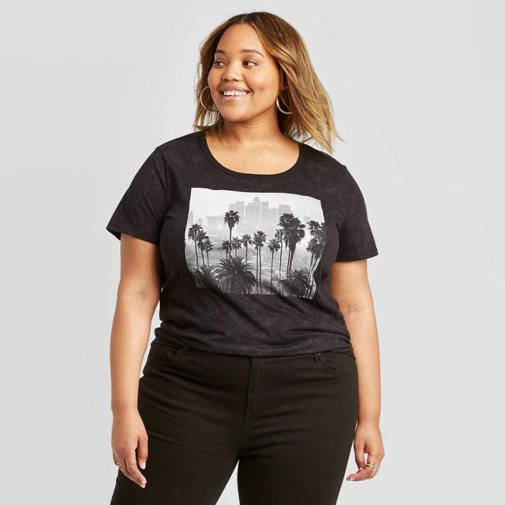 Women's Plus Size La Palm Short Sleeve Graphic T-shirt - Zoe+liv (juniors') - Black 1x, Women's,