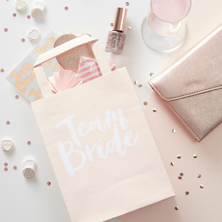 5ct Ginger Ray Team Bride Party Bags With Handles Team Bride, White Pink