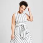 Women's Plus Size Striped Sleeveless Tie Front Button-up Shirt - Who What Wear Blue/white X