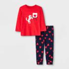 Toddler Boys' 2pc Valentine's Day Painting Pup Graphic Long Sleeve T-shirt & Fleece Jogger Pants Set - Cat & Jack Red/blue