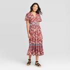 Women's Floral Print Short Sleeve Dress - Knox Rose Red