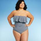 Women's Plus Size Bandeau Flounce High Coverage One Piece Swimsuit - Kona Sol Navy Blue