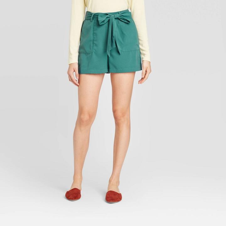 Women's Tie Waist Shorts - A New Day Teal Xs, Women's, Blue