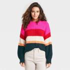 Women's Striped Crewneck Pullover Sweater - Universal Thread Pink