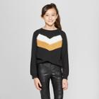 Girls' Chevron Sherpa Pullover - Art Class Charcoal/gold Xs, Gray Yellow