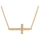 Journee Collection 1/6 Ct. T.w. Round-cut Cz Pave Set Sideways Cross Necklace In Sterling Silver - Gold, Girl's