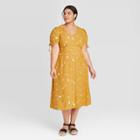 Women's Plus Size Floral Print Short Sleeve Button-front Dress - Universal Thread Gold 1x, Women's, Size: