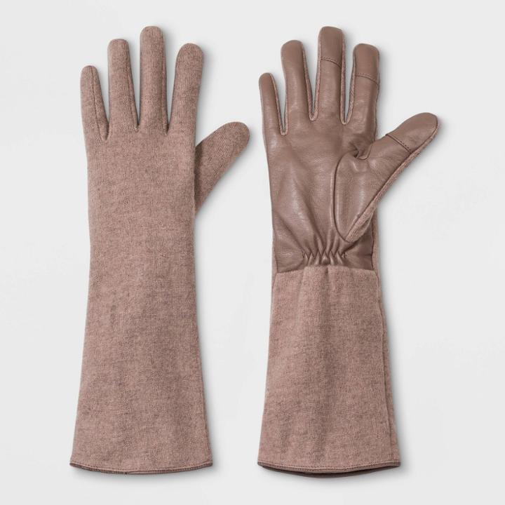 Women's Wool/leather Combo Gloves - A New Day Pink One Size, Brown