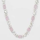 Rhodium And Pearl Bead Station Necklace - A New Day