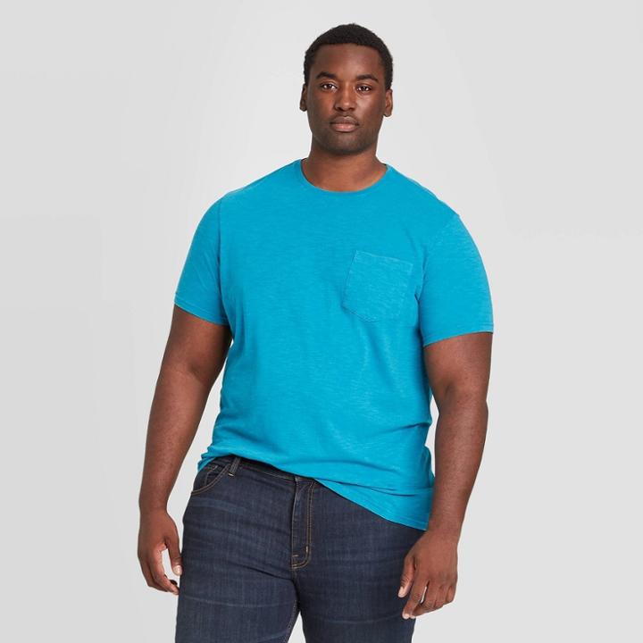 Men's Tall Standard Fit Short Sleeve Slub Pocket Jersey T-shirt - Goodfellow & Co Blue