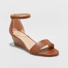 Women's Wilda Faux Leather Stacked Wedge Pumps - A New Day Cognac 5, Women's, Red