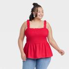 Women's Plus Size Smocked Peplum Tank Top - Ava & Viv Red X