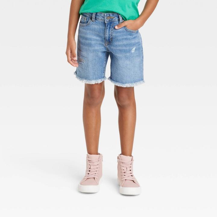 Girls' Destructed Relaxed Midi Jean Shorts - Cat & Jack