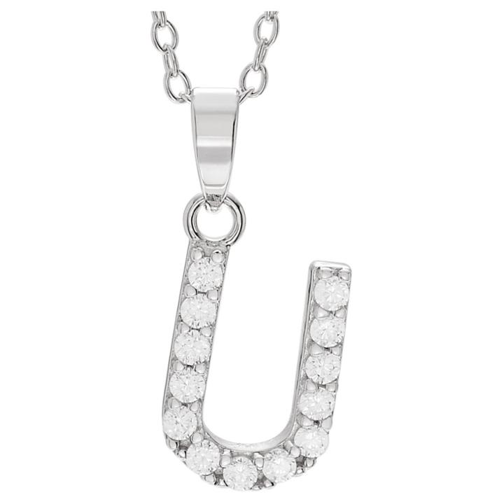 Journee Collection 1/5 Ct. T.w. Round-cut Cz Initial Pave Set Pendant Necklace In Sterling Silver - Silver, U (18), Girl's, Size: Small, Silver