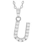 Journee Collection 1/5 Ct. T.w. Round-cut Cz Initial Pave Set Pendant Necklace In Sterling Silver - Silver, U (18), Girl's, Size: Small, Silver