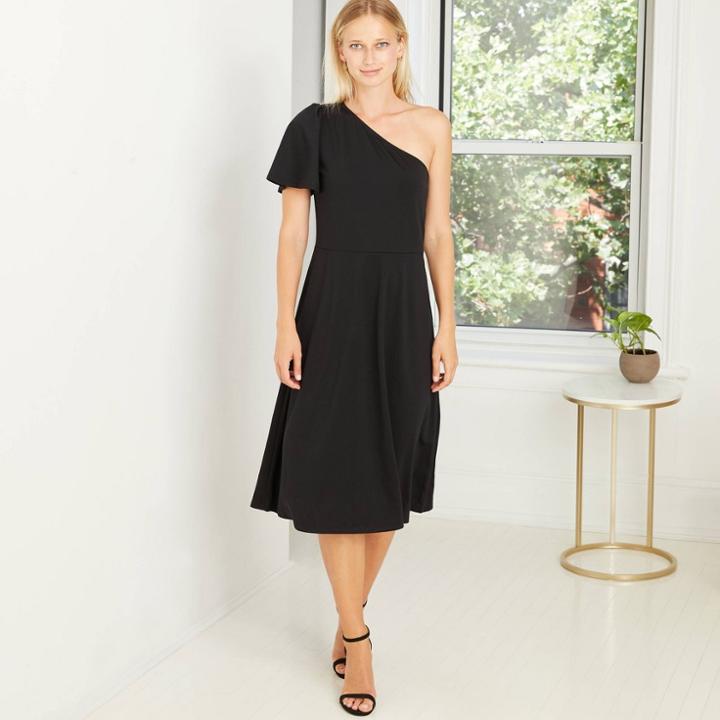 Women's One Shoulder Flutter Sleeve Knit Dress - Who What Wear Black