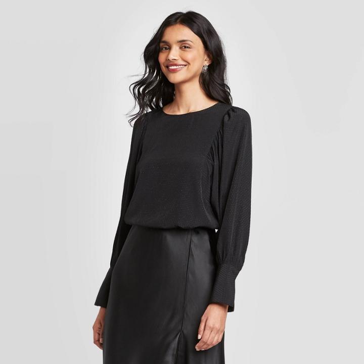 Women's Regular Fit Long Sleeve Crewneck Top - A New Day Black M,