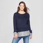 Maternity Long Sleeve Layered Ribbon Trim Sweaterknit Top - Macherie - Navy Xl, Women's, Blue