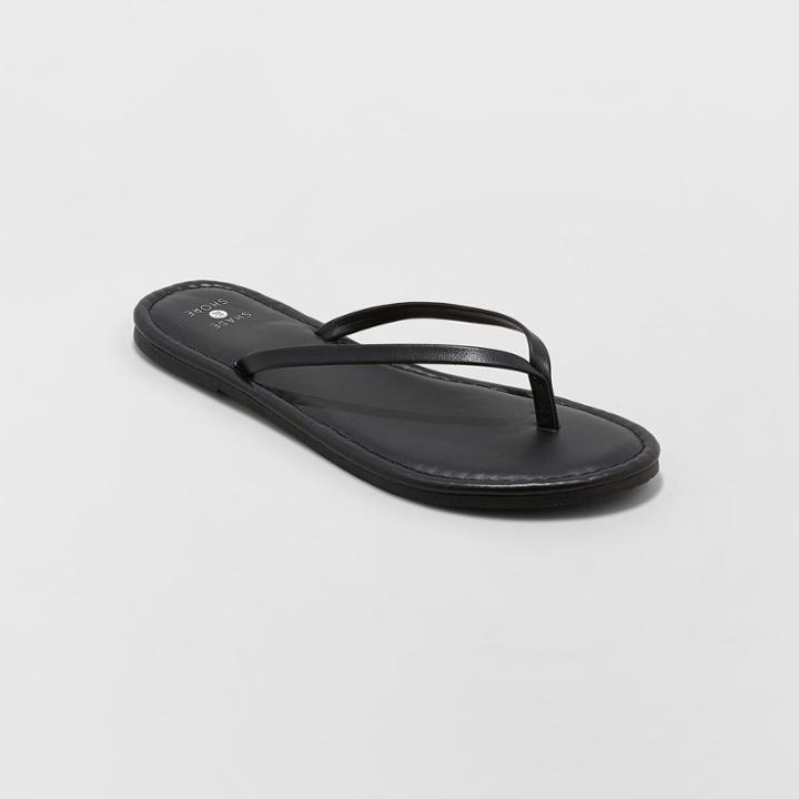 Women's Ava Skinny Wide Width Strap Flip Flop - Shade & Shore Black 7w,