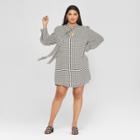 Women's Plus Size Houndstooth Long Sleeve Tie Neck Mini Dress - Who What Wear Black/white X, Black/white Houndstooth