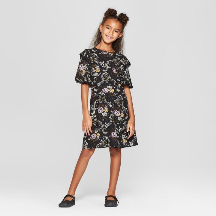 Girls' Full Sleeve Ruffle Dress - Art Class Black