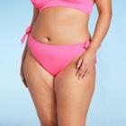 Women's Ribbed Side-tie Scoop Front High Leg Cheeky Bikini Bottom - Wild Fable Pink