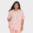 Women's Plus Size Short Sleeve Button-down Top - Ava & Viv Orange X