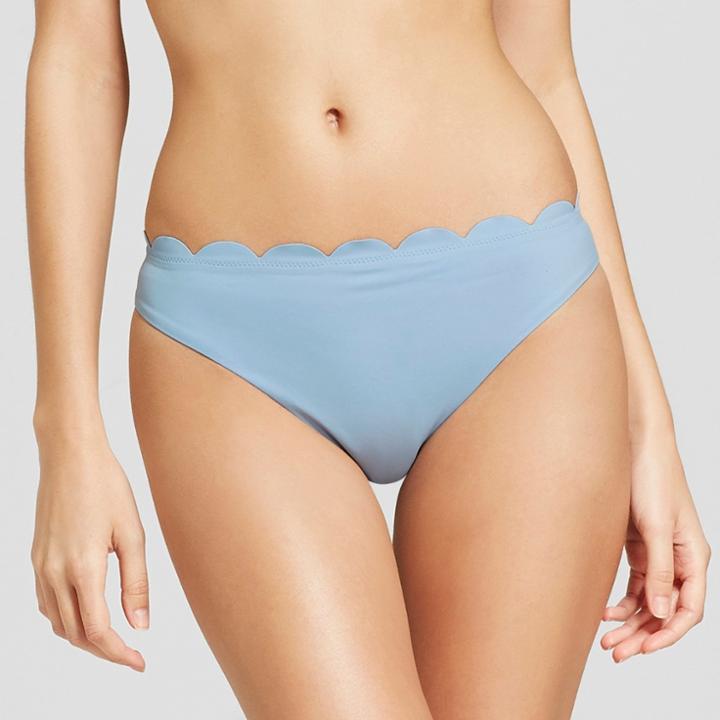 Vanilla Beach Women's Scallop Hipster Bikini Bottom - Cerulean