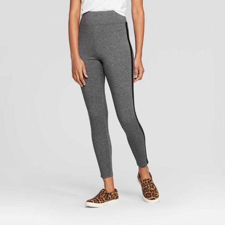 Women's High Waist Velvet Tuxedo Striped Leggings - A New Day Charcoal Heather S, Women's, Size: