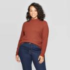 Women's Plus Size Long Sleeve Ribbed Turtlemock Neck T-shirt - Ava & Viv Brown