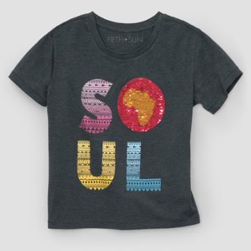 Fifth Sun Girl's Short Sleeve Soul Pattern T-shirt - Charcoal Heather