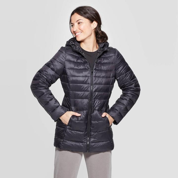 Women's Light Weight Puffer Jacket - A New Day Black M,