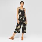 Women's Floral Print Strappy Square Neck Waist Tie Cropped Jumpsuit - Xhilaration Black