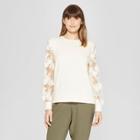 Women's Long Sleeve Embroidered Pullover - A New Day Cream