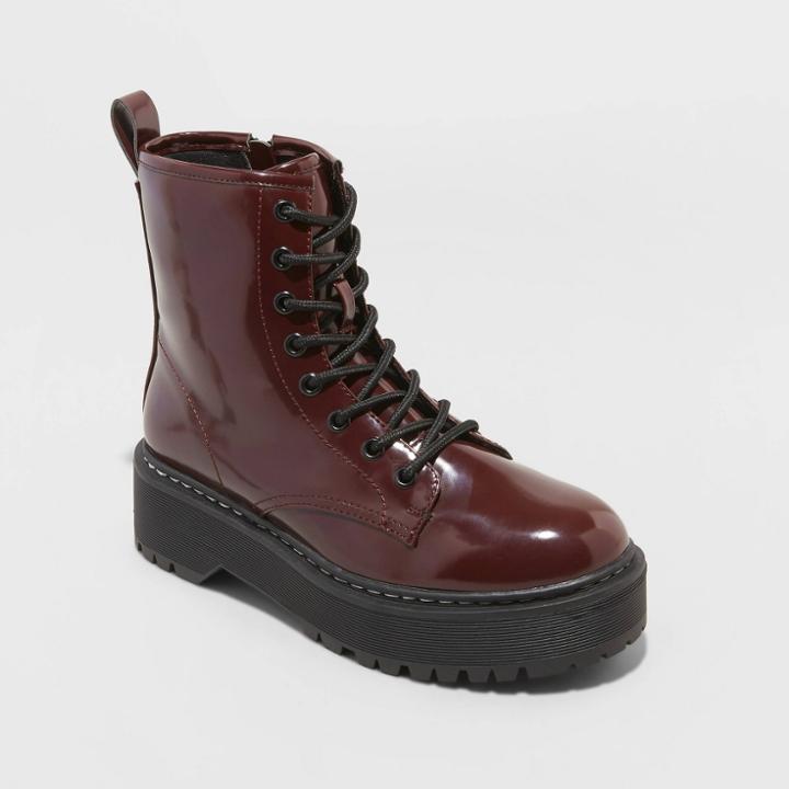 Women's Erin Wide Width Combat Boots - A New Day Burgundy