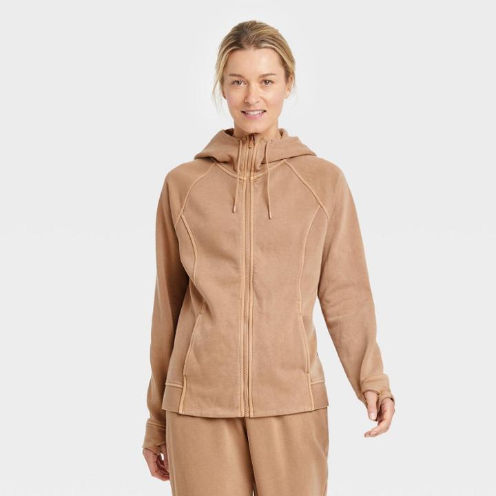Women's Fleece Full Zip Hooded Sweatshirt - All In Motion Acorn Abundance Xs, Butterscotch