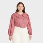 Women's Plus Size Oversized Balloon Long Sleeve Button-down Shirt - A New Day Pink